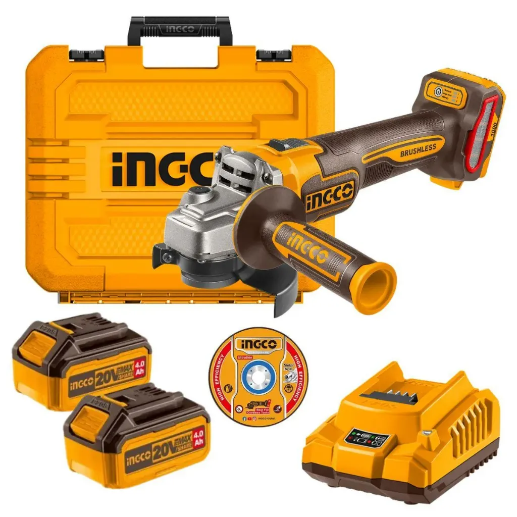 [1-CAGLI201158-IG] Kit Rebarbadeira 20V C/2 Baterias (4.0Ah) + 10 Discos 115mm (INGICO MOZ)